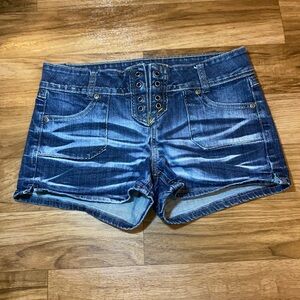 Classic Blue Jean Shorts with Faded Distressing